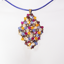 Pendant 45cm - Malvina Rhombus M-Purple Leather - Pendant 45cm - Laiton bronze